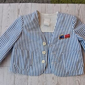 Blue Striped Kids Jacket with Embroidered Cars